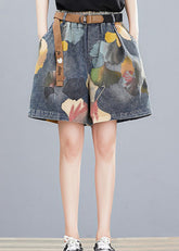 Lässige Jeansshorts mit Print und elastischer Taille und Schärpen